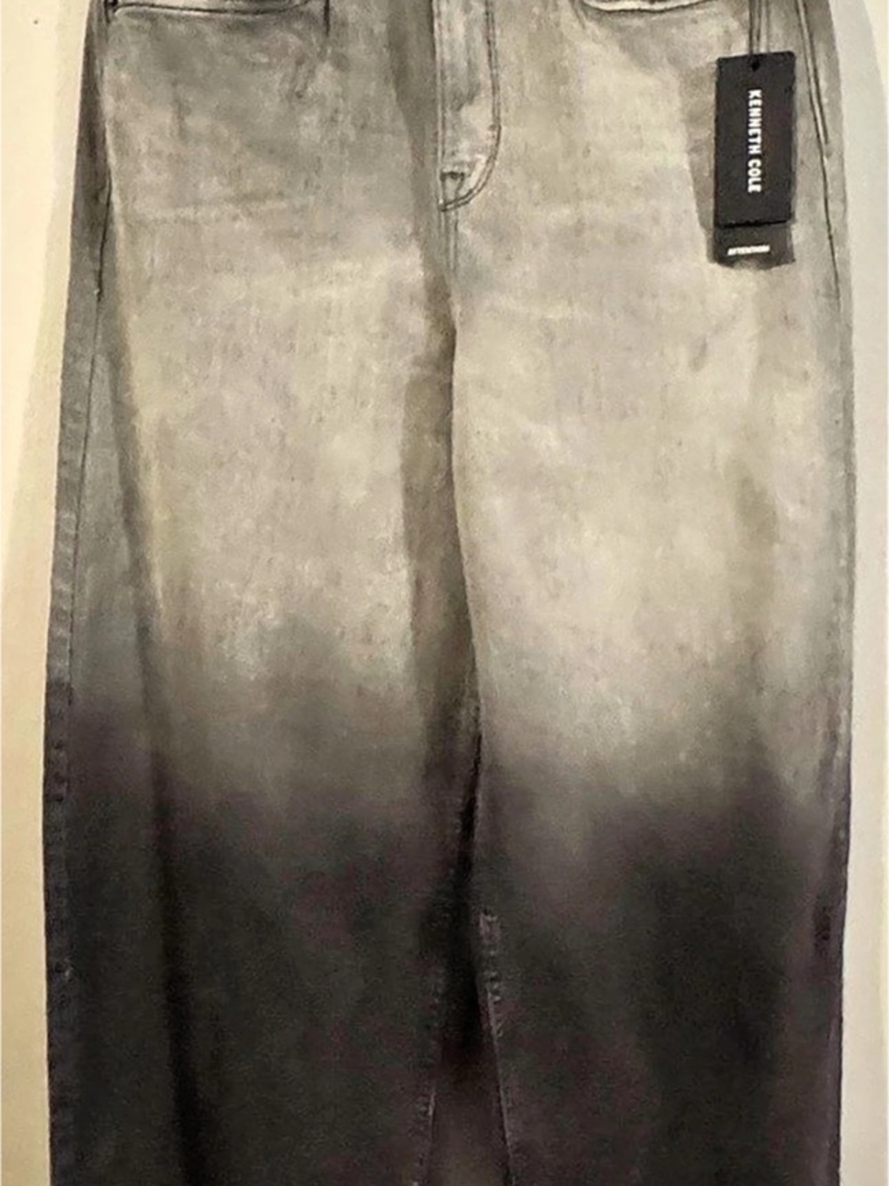 Kenneth Cole High Rise Wide Leg Denim Jeans Gray Black Size 2 New with Tags